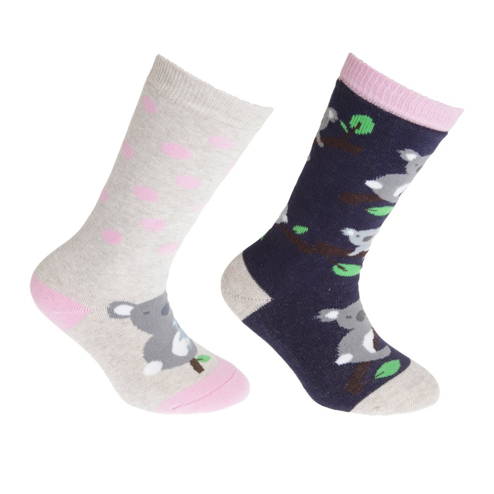 FLOSO Childrens/Kids Cotton Rich Welly Socks (2 Pairs) (7-9.5 Child US) (Navy/Beige)