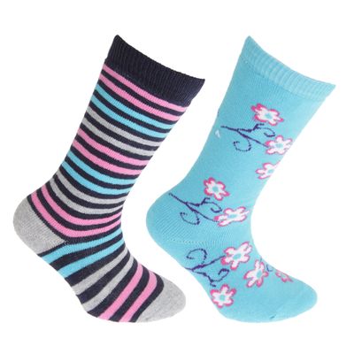 FLOSO Childrens/Kids Cotton Rich Welly Socks (2 Pairs) (10-13 Child US) (Blue/Pink)