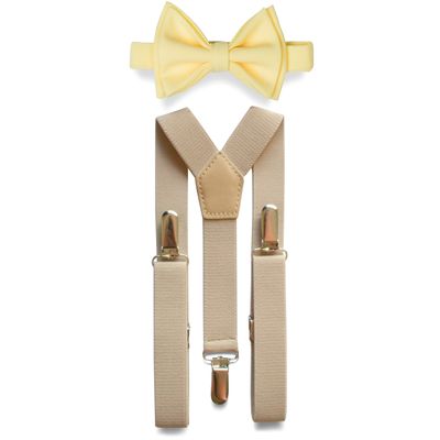 Armoniia Tan Suspenders & Bow Tie Set for Baby Toddler Boy Teen Men (5. Adult (5'8" - 6'8"), Tan Suspenders, Yellow Bow Tie)