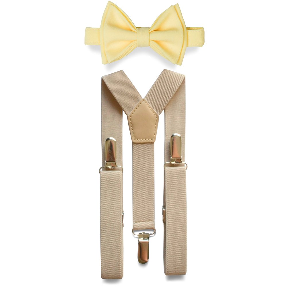 Armoniia Tan Suspenders & Bow Tie Set for Baby Toddler Boy Teen Men (5. Adult (5'8" - 6'8"), Tan Suspenders, Yellow Bow Tie)