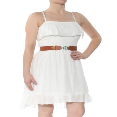 A. Byer Junior's Ruffle Front Belted Dress, Off White, L