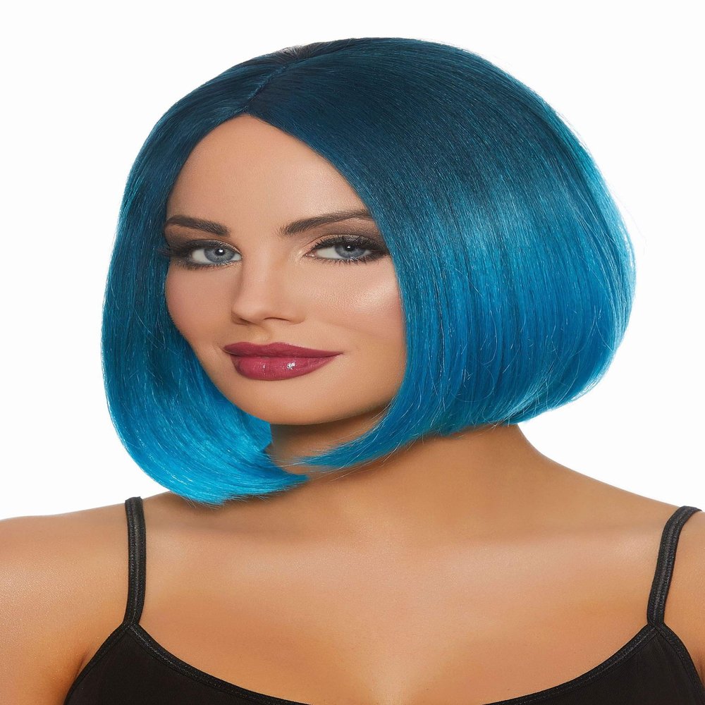 Dreamgirl Women's Mid-Length Steel Blue/Bright Blue Ombr Bob Wig Adult Costume, Steel Blue, One Size