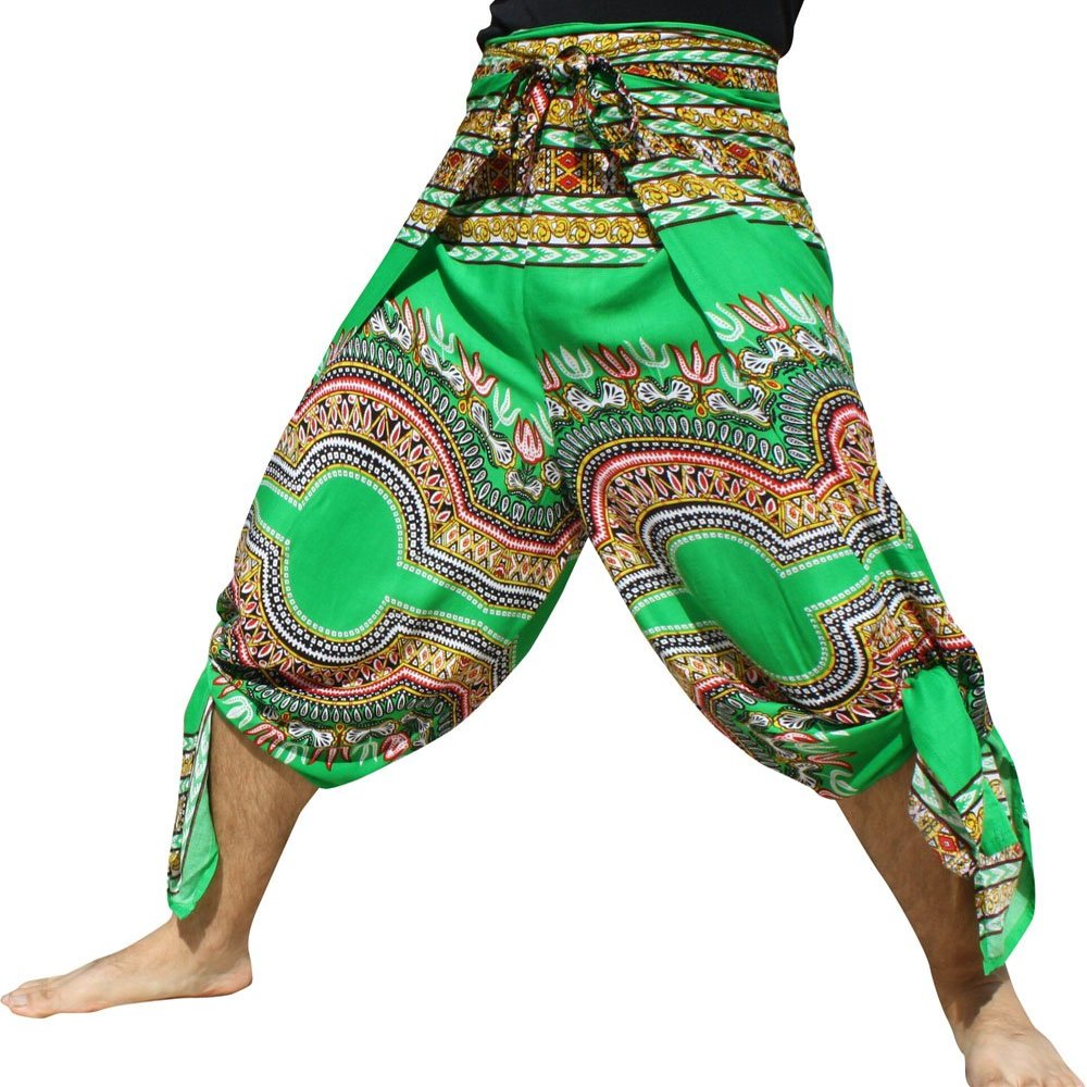 RaanPahMuang Silky Rayon Drive in Wrap Pants Light African Dashiki Art Viscose, X-Large, Green