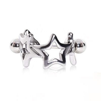 Amelia Fashion 16 Gauge Linked Stars Cartilage Ear Cuff Polished 316L Surgical Steel (Steel Stars)