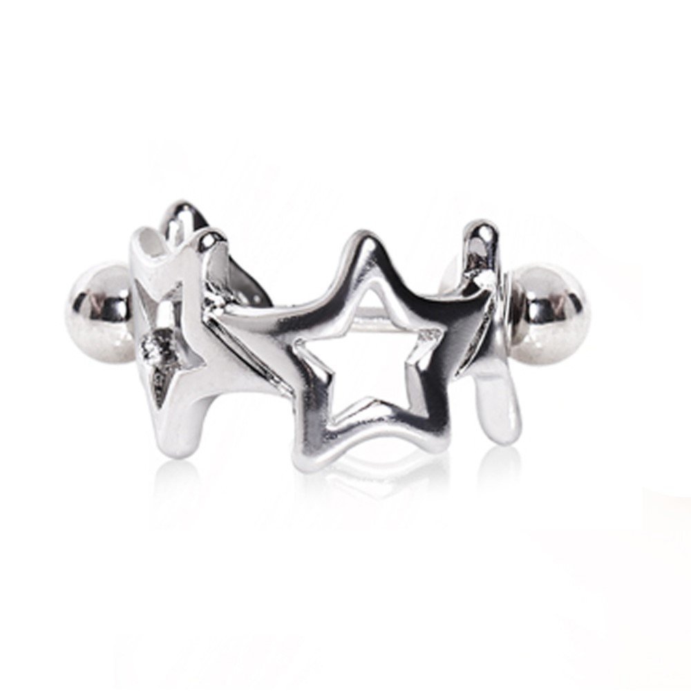 Amelia Fashion 16 Gauge Linked Stars Cartilage Ear Cuff Polished 316L Surgical Steel (Steel Stars)