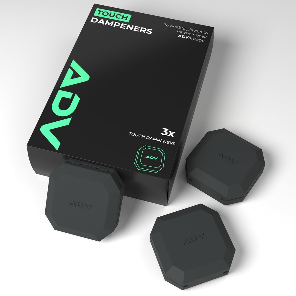 ADV Tennis Dampener with Custom Feel, Racket Shock Absorber to Reduce Vibration and Stay on The Racket, Engineered Poly-Silicone Tennis Racket Dampener, Black, Touch 3-Pack