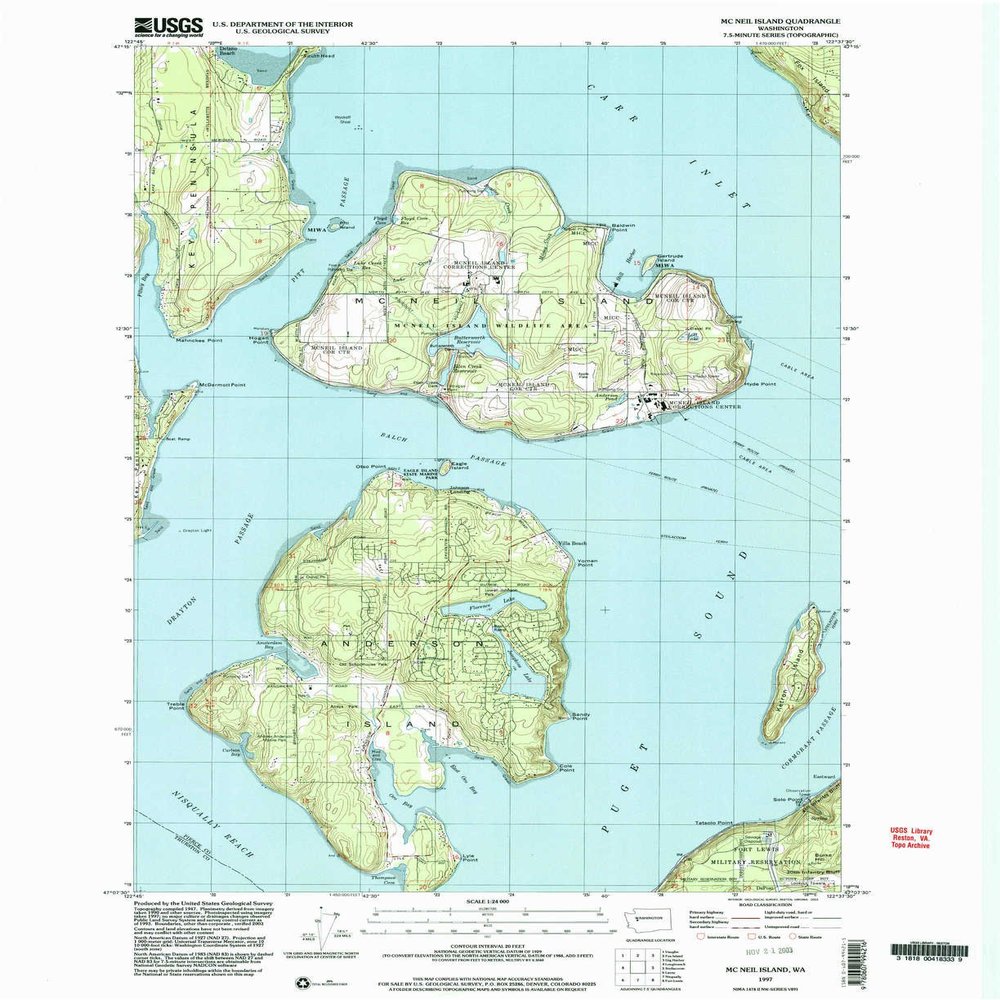 Mc Neil Island WA topo map, 1:24000 Scale, 7.5 X 7.5 Minute, Historical, 1997, Updated 2003, 27 x 22 in - Tyvek