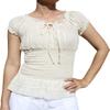 RaanPahMuang Ladies Baby Doll Serving Shirt with Smock Waist and Laced Collar, Large, Cream view 1
