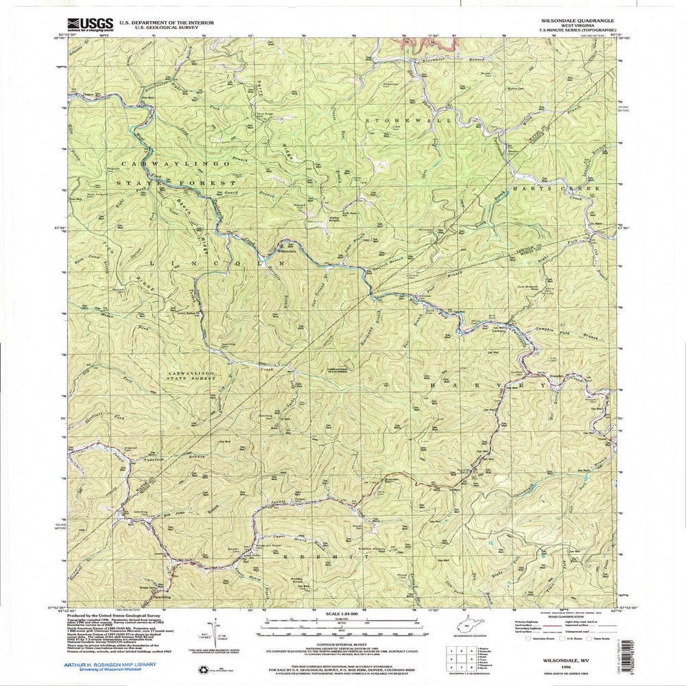 Wilsondale WV topo map, 1:24000 Scale, 7.5 X 7.5 Minute, Historical, 1996, Updated 2003, 27.4 x 22.5 in - Tyvek