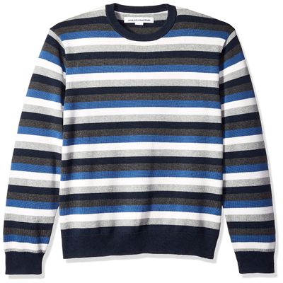 Amazon Essentials Men's Long-Sleeve Crewneck Sweater, 100% Cotton, Big & Tall Options Available, Multicolor Stripe, Medium