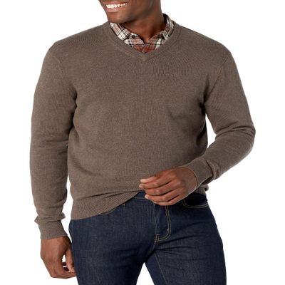 Amazon Essentials Men's V-Neck Pullover Sweater (Available in Big & Tall), Brown Heather, X-Large