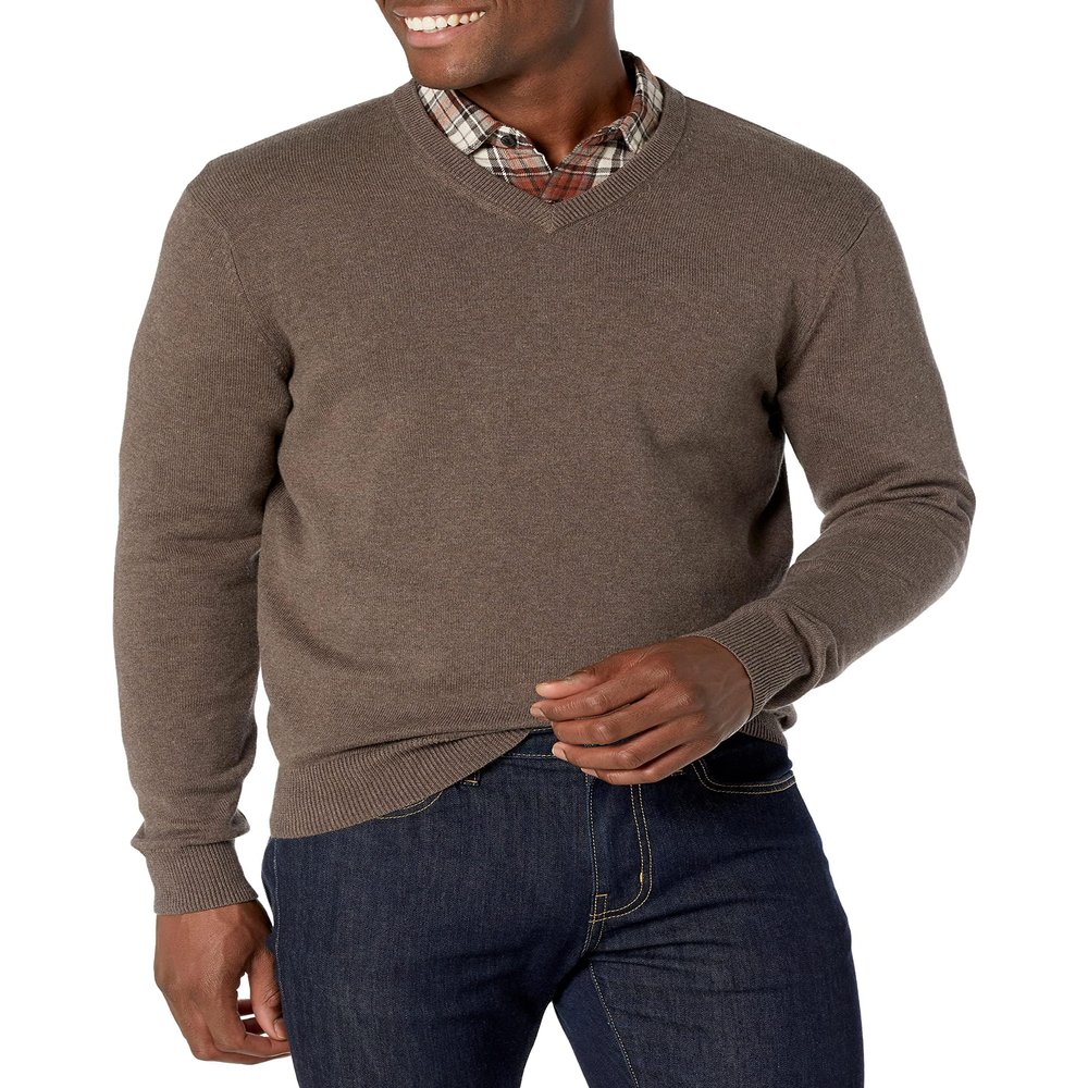 Amazon Essentials Men's V-Neck Pullover Sweater (Available in Big & Tall), Brown Heather, X-Large