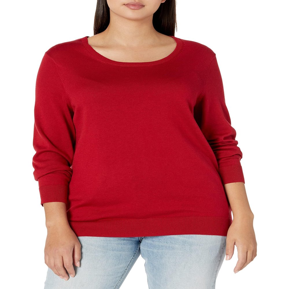Amazon Essentials Women's Long-Sleeve Lightweight Crewneck Sweater (Available in Plus Size), Red, Small