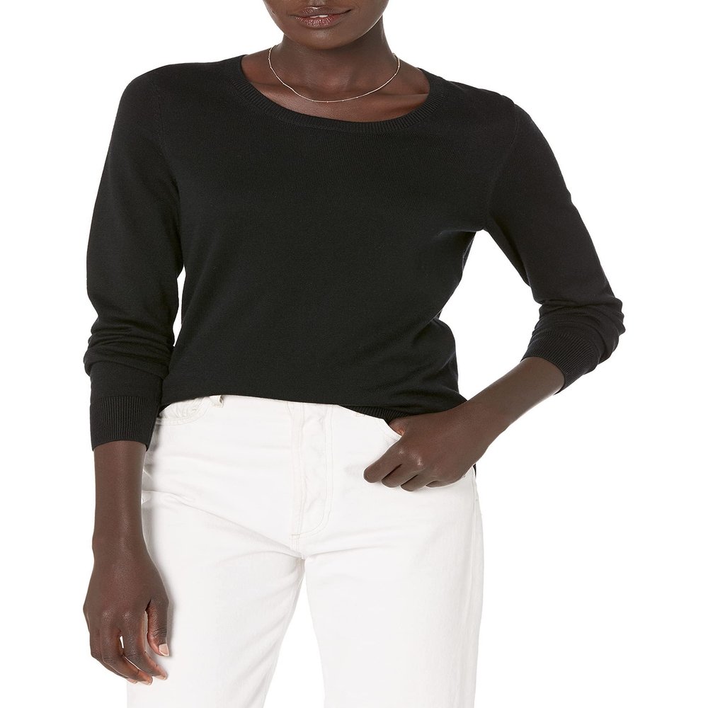 Amazon Essentials Women's Long-Sleeve Lightweight Crewneck Sweater (Available in Plus Size), Black, Medium