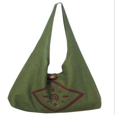 RaanPahMuang Brand Light Cotton Yaam Shoulder Bag Spiral Spark Patch, Small, Hunter Green