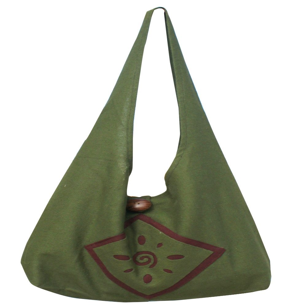 RaanPahMuang Brand Light Cotton Yaam Shoulder Bag Spiral Spark Patch, Small, Hunter Green