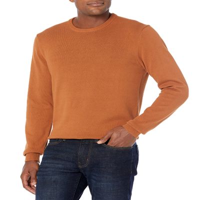 Amazon Essentials Men's Long-Sleeve Crewneck Sweater, 100% Cotton, Big & Tall Options Available, Rust, Medium