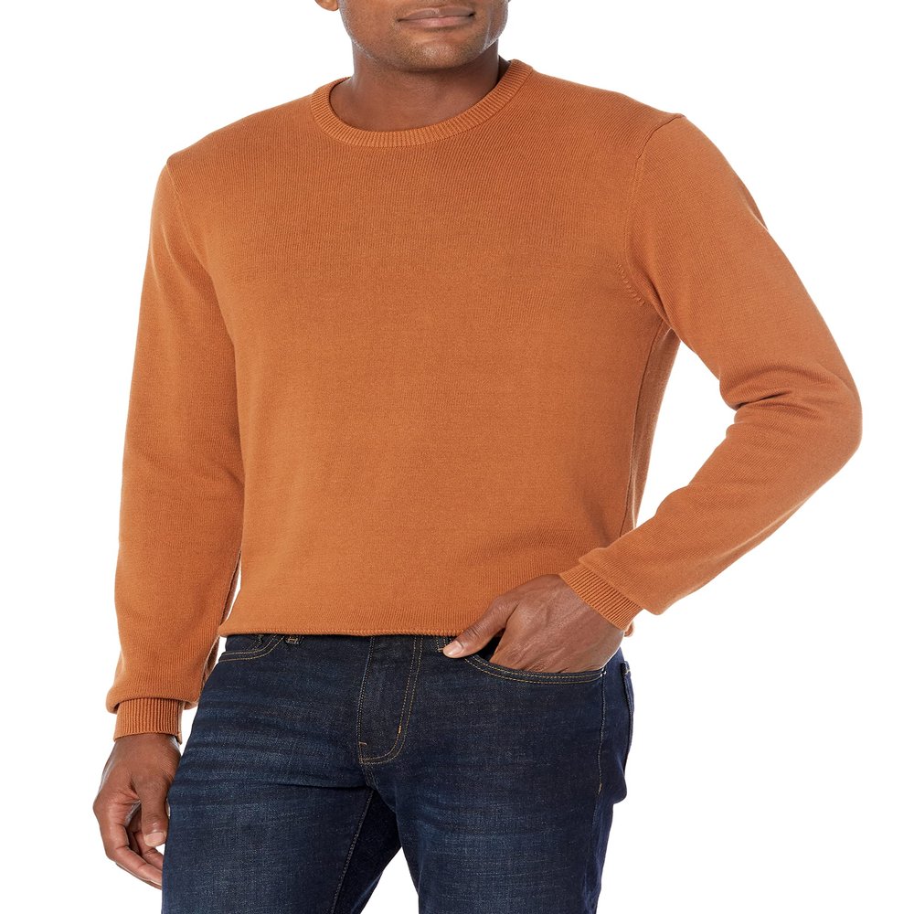 Amazon Essentials Men's Long-Sleeve Crewneck Sweater, 100% Cotton, Big & Tall Options Available, Rust, Medium