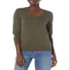 Amazon Essentials Women's Regular-Fit Lightweight Long-Sleeve V-Neck Sweater (Available in Plus Size), Dark Olive Heather, Medium view 1