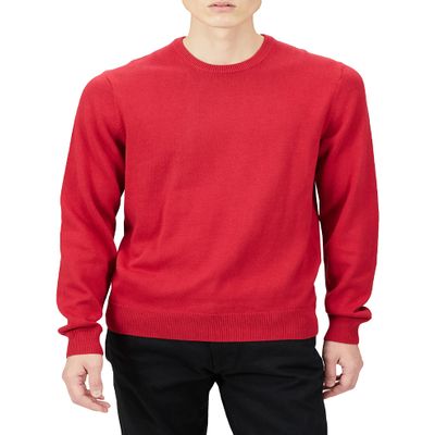 Amazon Essentials Men's Long-Sleeve Crewneck Sweater, 100% Cotton, Big & Tall Options Available, Red, Small