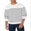 Amazon Essentials Men's Long-Sleeve Crewneck Sweater, 100% Cotton, Big & Tall Options Available, Navy White Placed Stripe, Large view 1