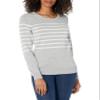 Amazon Essentials Women's Long-Sleeve Lightweight Crewneck Sweater (Available in Plus Size), Light Grey Heather White Placed Stripe, XX-Large view 1