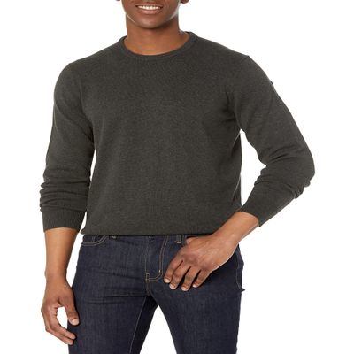 Amazon Essentials Men's Long-Sleeve Crewneck Sweater, 100% Cotton, Big & Tall Options Available, Charcoal Heather, Large