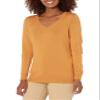 Amazon Essentials Women's Regular-Fit Lightweight Long-Sleeve V-Neck Sweater (Available in Plus Size), Mustard Heather, Large view 1
