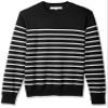 Amazon Essentials Men's Long-Sleeve Crewneck Sweater, 100% Cotton, Big & Tall Options Available, Black White Placed Stripe, Medium view 1