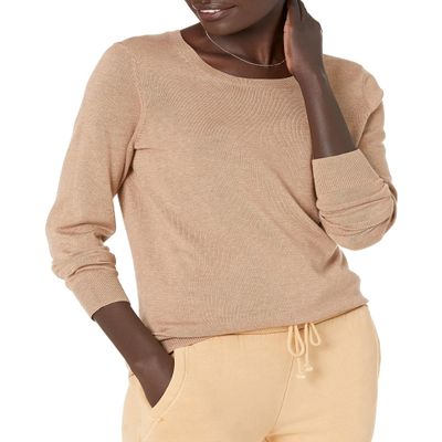 Amazon Essentials Women's Long-Sleeve Lightweight Crewneck Sweater (Available in Plus Size), Camel Heather, Large