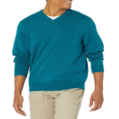 Amazon Essentials Men's V-Neck Pullover Sweater (Available in Big & Tall), Teal Blue Heather, XX-Large