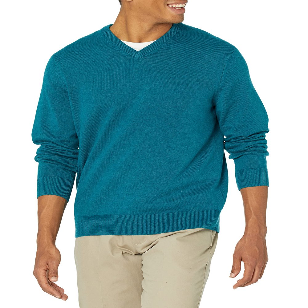 Amazon Essentials Men's V-Neck Pullover Sweater (Available in Big & Tall), Teal Blue Heather, XX-Large
