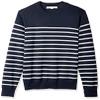 Amazon Essentials Men's Long-Sleeve Crewneck Sweater, 100% Cotton, Big & Tall Options Available, Dark Navy White Stripe, Medium view 2