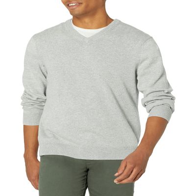 Amazon Essentials Men's V-Neck Pullover Sweater (Available in Big & Tall), Light Grey Heather, Medium