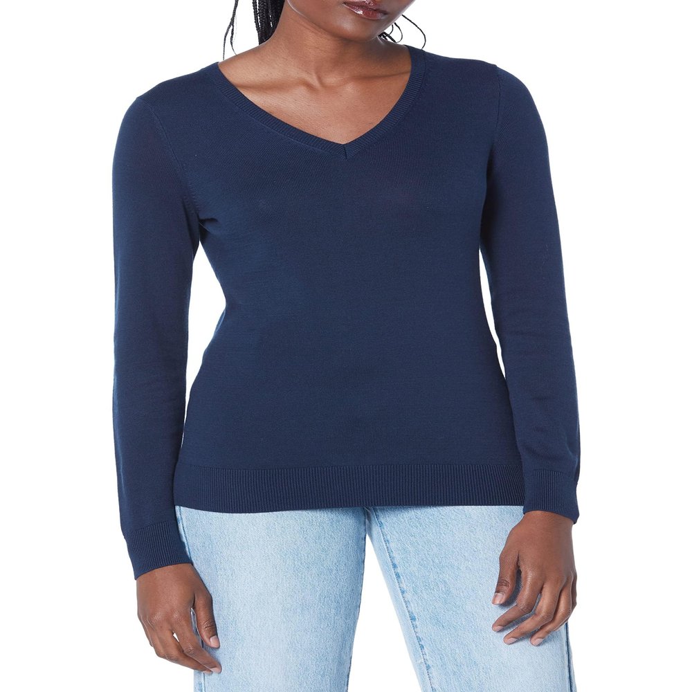 Amazon Essentials Women's Regular-Fit Lightweight Long-Sleeve V-Neck Sweater (Available in Plus Size), Navy, Medium