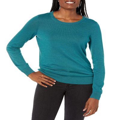 Amazon Essentials Women's Long-Sleeve Lightweight Crewneck Sweater (Available in Plus Size), Teal Blue, Medium