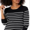 Amazon Essentials Women's Long-Sleeve Lightweight Crewneck Sweater (Available in Plus Size), Black Grey White Stripe, X-Large view 4