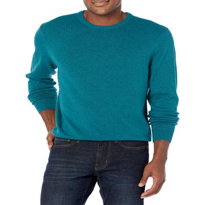 Amazon Essentials Men's Long-Sleeve Crewneck Sweater, 100% Cotton, Big & Tall Options Available, Teal Blue Heather, X-Small