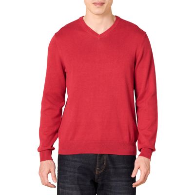 Amazon Essentials Men's V-Neck Pullover Sweater (Available in Big & Tall), Red, X-Small