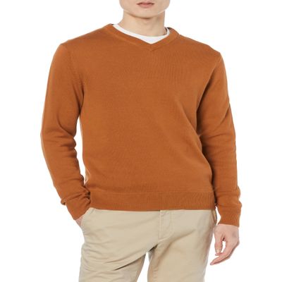 Amazon Essentials Men's V-Neck Pullover Sweater (Available in Big & Tall), Rust, Medium