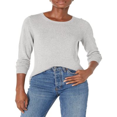 Amazon Essentials Women's Long-Sleeve Lightweight Crewneck Sweater (Available in Plus Size), Light Grey Heather, XX-Large