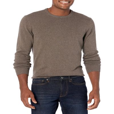 Amazon Essentials Men's Long-Sleeve Crewneck Sweater, 100% Cotton, Big & Tall Options Available, Brown Heather, XX-Large