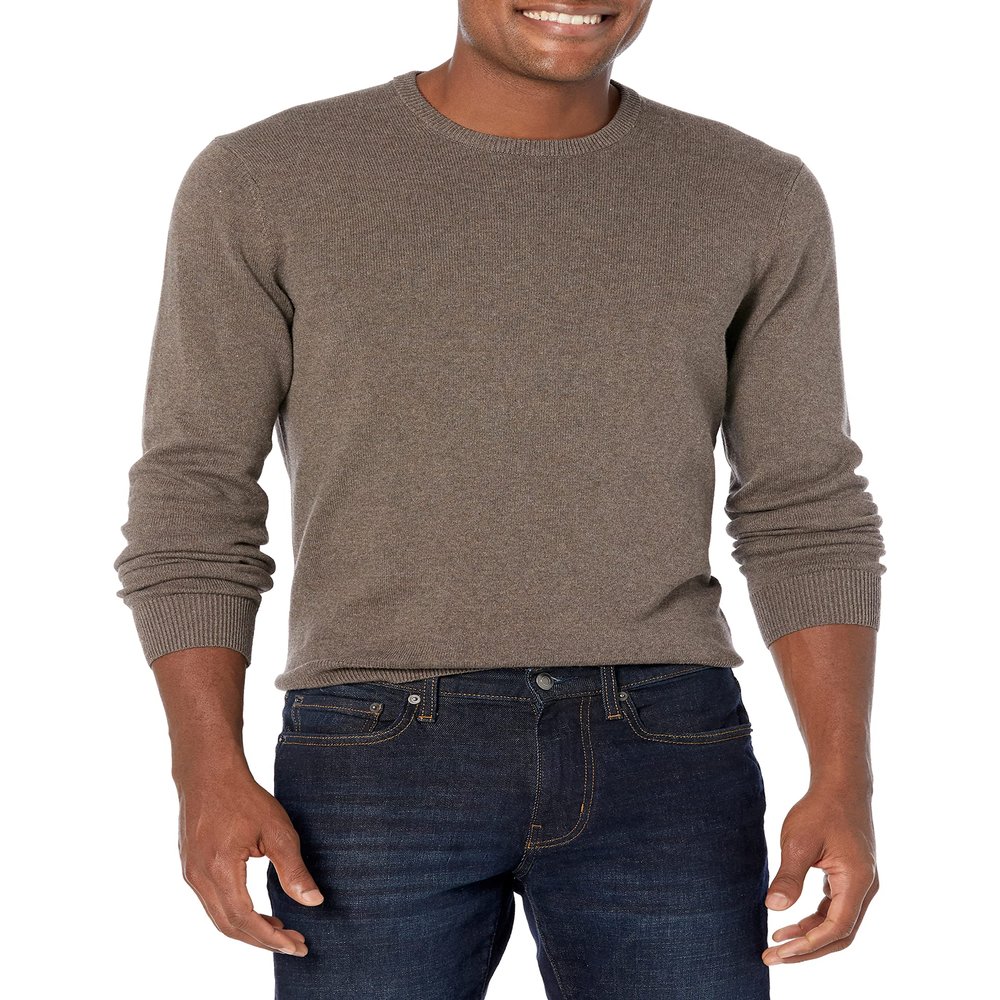 Amazon Essentials Men's Long-Sleeve Crewneck Sweater, 100% Cotton, Big & Tall Options Available, Brown Heather, XX-Large