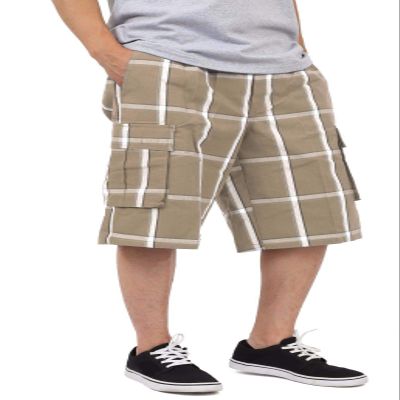 Shaka Wear Mens Cargo Shorts Casual Plaid Relaxed Loose Fit Elastic Waist Multi Pocket Pants Regular Big Size SP1720 Khaki 2X