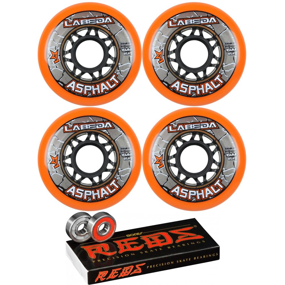 Labeda Asphalt Inline Roller Hockey Wheels 76mm Orange 85A 4-Pack Bones Reds