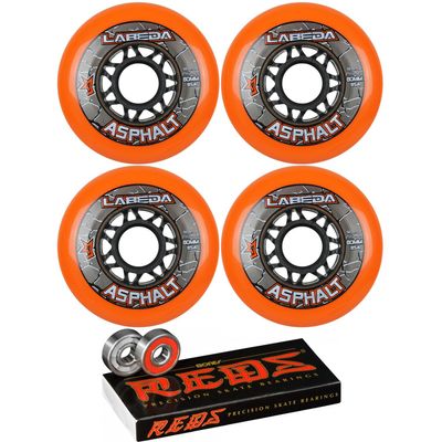 Labeda Asphalt Inline Roller Hockey Wheels 80mm Orange 85A 4-Pack Bones Reds
