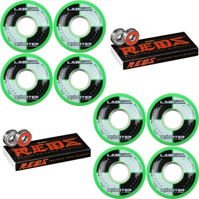 Labeda Shooter Inline Roller Hockey Wheels Green (8 Pack) with Bones Reds Bearings (59mm)