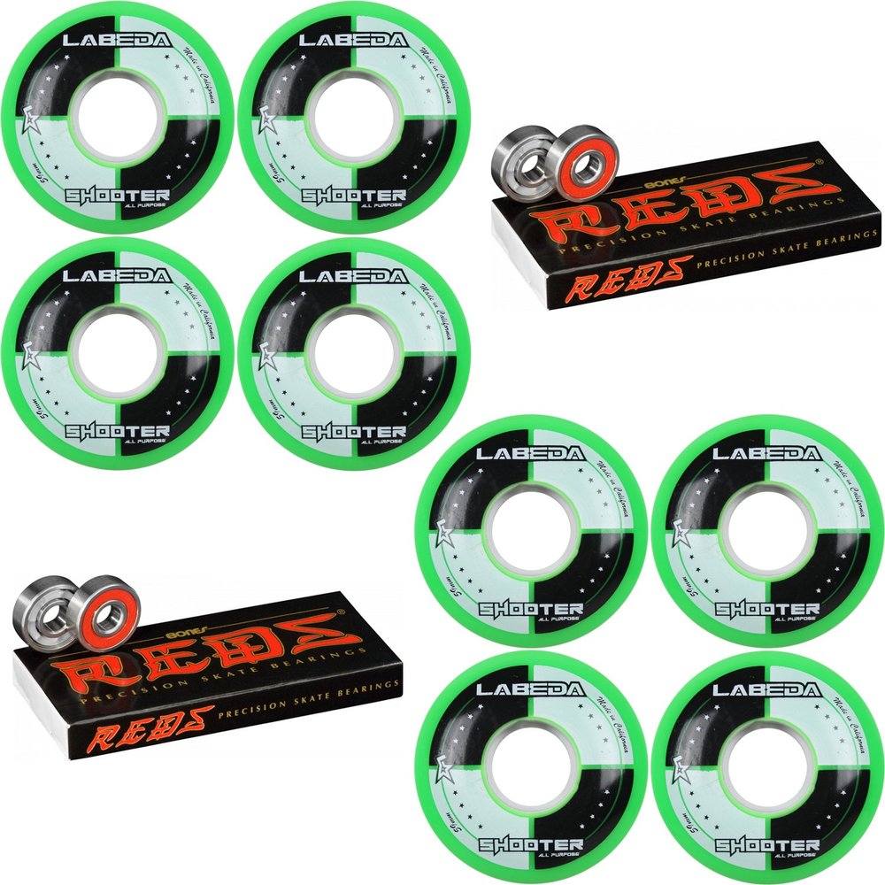 Labeda Shooter Inline Roller Hockey Wheels Green (8 Pack) with Bones Reds Bearings (59mm)