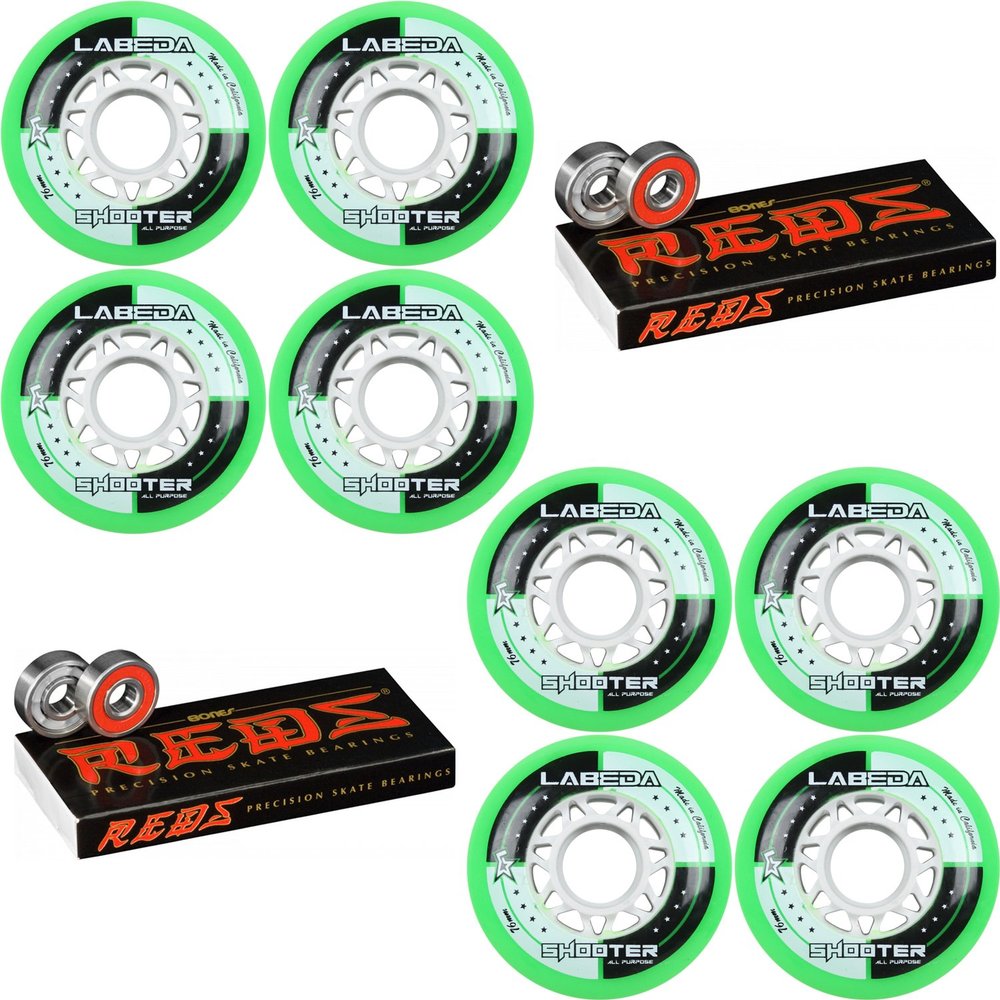 Labeda Shooter Inline Roller Hockey Wheels Green 76mm 8 Pack Bones Reds