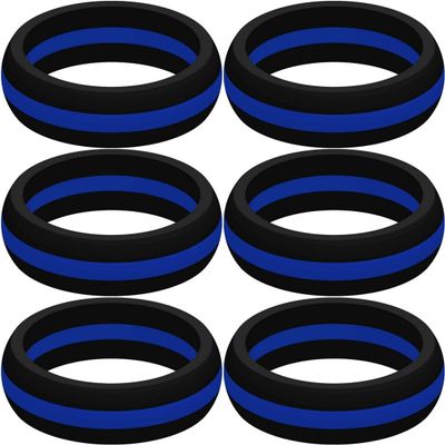 SayitBands Six of Thin Blue Line Silicone Ring Size 13
